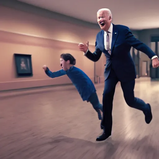 Image similar to joe biden chasing a child in the backrooms, hyper - realistic, 4 k, octane - render, realistic.