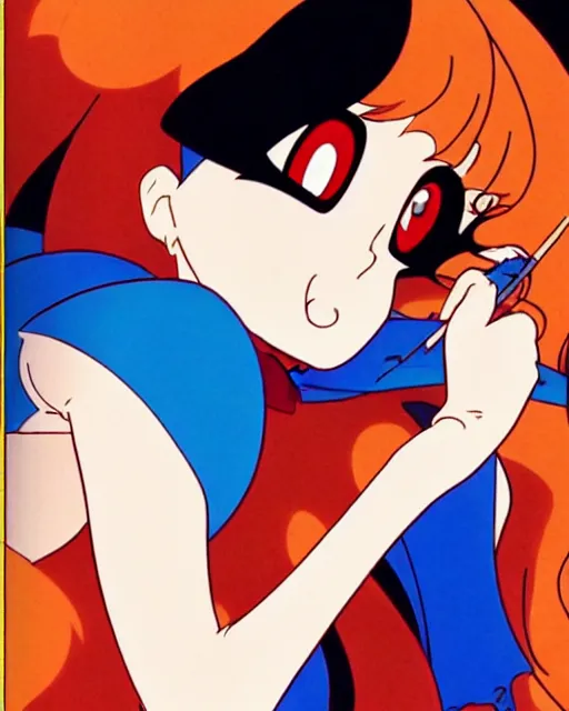 Prompt: style of osamu tezuka, rumiko takahashi : : gorgeous vampire amy adams : : sharp teeth fangs, open mouth sneer : : symmetrical face, symmetrical eyes : : gorgeous red hair : : magic lighting, low spacial lighting : :