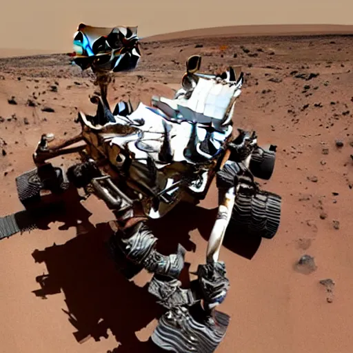 Image similar to extremely detailed photo of carl sagan mars rover next to carl sagan, detailed face