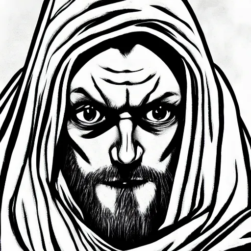 Prompt: Obi-Wan Kenobi portrait in the style of Junji Ito. Manga. Black & White. Gothic. Horror. Extremely detailed. 4K.