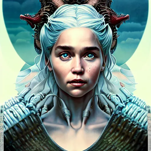 Prompt: Lofi BioPunk portrait daenerys targaryen with three dragons, Pixar style by Tristan Eaton Stanley Artgerm and Tom Bagshaw