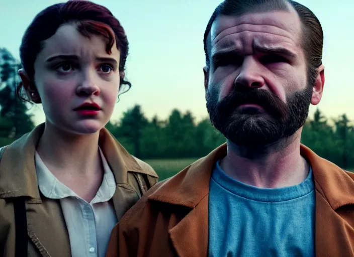 Image similar to film still of jim hopper as nancy wheeler in stranger things, 8 k