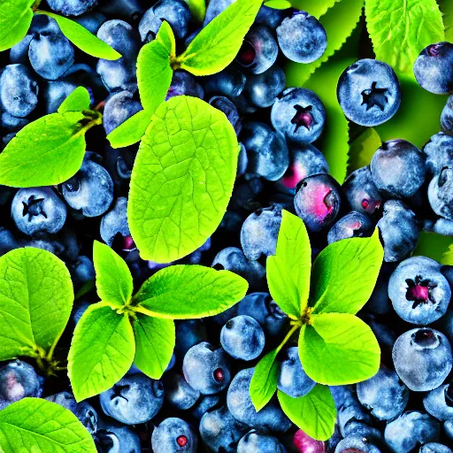 Image similar to artistic closeup render of blueberry bushes in a forest. Digital art. 4K. Trending on artstation. Highly detailed. Artistic. Rustic