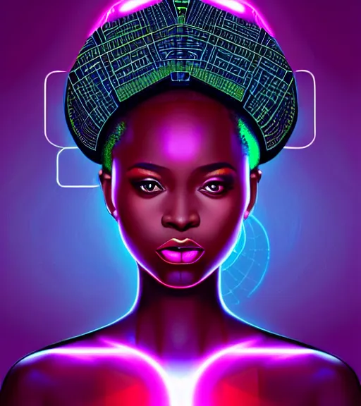 Image similar to symmetry!! african princess of technology, solid cube of light, hard edges, product render retro - futuristic poster scifi, lasers and neon circuits, beautiful dark skin african princess, intricate, elegant, highly detailed, digital painting, artstation, concept art, smooth, sharp focus, illustration, dreamlike, art by artgerm