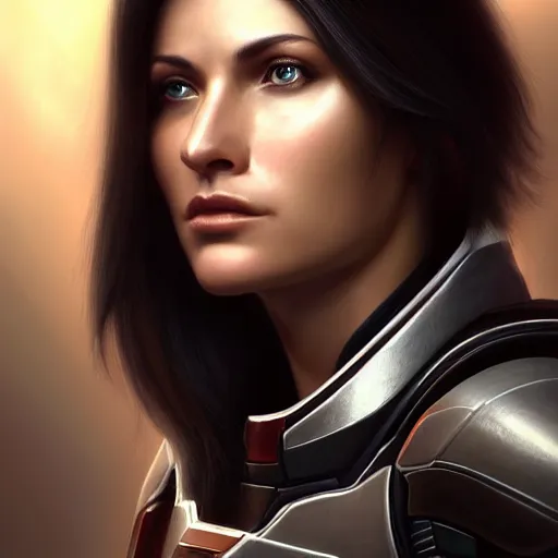 Prompt: portrait of a very beautiful BIPOC woman with a deep visible scar on her cheek, wearing femshep mass effect armor, Alexandria's genesis, chin-length hair, bored, illustration, soft lighting, soft details, hyper realism, high detailed, painting oil on canvas by mark arian by artgerm, trending on artstation, 4k, 8k, HD