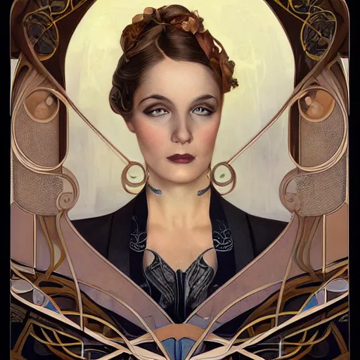 Prompt: an art nouveau, ( streamline moderne ), multi - racial portrait in the style of anna dittmann and gaston bussiere and chanthara. very large, clear, expressive, and intelligent eyes. centered, ultrasharp focus, dramatic lighting, photorealistic digital matte painting, intricate symmetrical ultra detailed background.