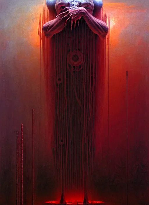 Image similar to half buried god machine detailed painting by johann baptist zimmermann and zdzisław beksinski