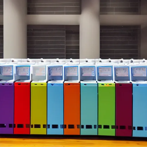 Image similar to a row of technocolored washing machines