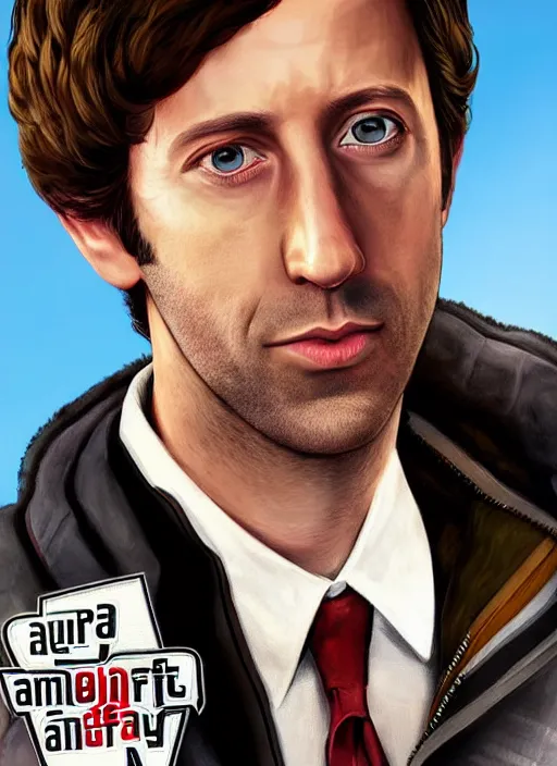 Image similar to a portrait of simon helberg as gta 5 cover art