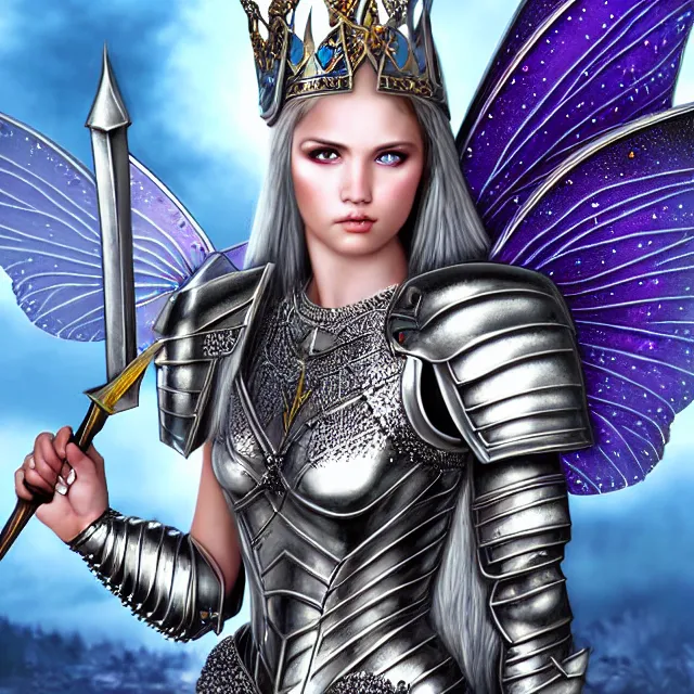 Image similar to fairy warrior queen in sparkling armour, highly detailed, 4 k, hdr, smooth, sharp focus, high resolution, award - winning photo, illustrated by anne stokes, photorealistic