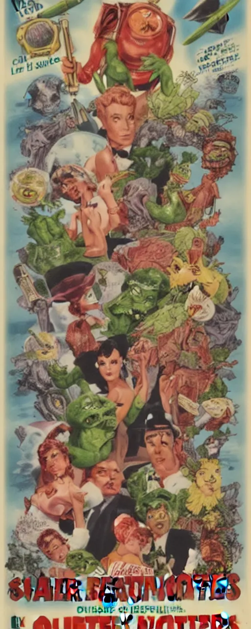 Image similar to vintage movie poster for salad monsters from outer space!