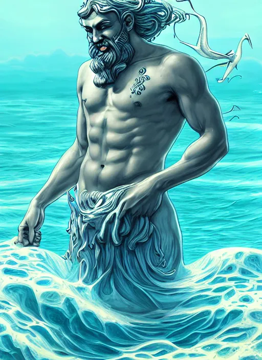 Image similar to poseidon, realistic dream illustration, fantasy, digital painting, refreshing, trending on artstation, concept art, smooth, illustration by james jean