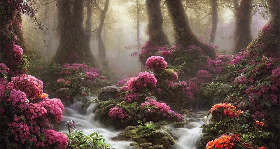 Image similar to dna, woman, ferdinand knab, breath - taking beautiful, streams, flowers, and mist, an aesthetically pleasing, dynamic, energetic, lively, complex, intricate, detailed, well - designed digital art, streams, flowers, and mist, early morning, light and shadow