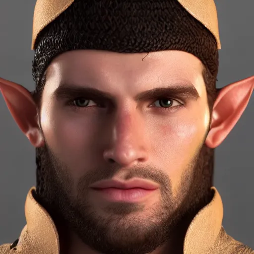 Image similar to medieval elf gigachad, portrait, detailed face, hugh quality face, rtx, 8 k, unreal engine 5, blender render,