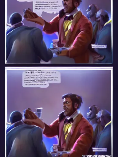 Prompt: a handsome humble middle aged man talking in a party. the soul of the party. intricate, elegant, highly detailed, digital painting, artstation, concept art, sharp focus, illustration, by justin gerard and artgerm, 8 k