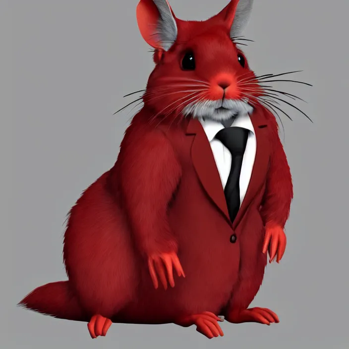 Image similar to a handsome anthropomorphic red chinchilla fursona in a dapper suit, furry art, trending on artstation, 8 k