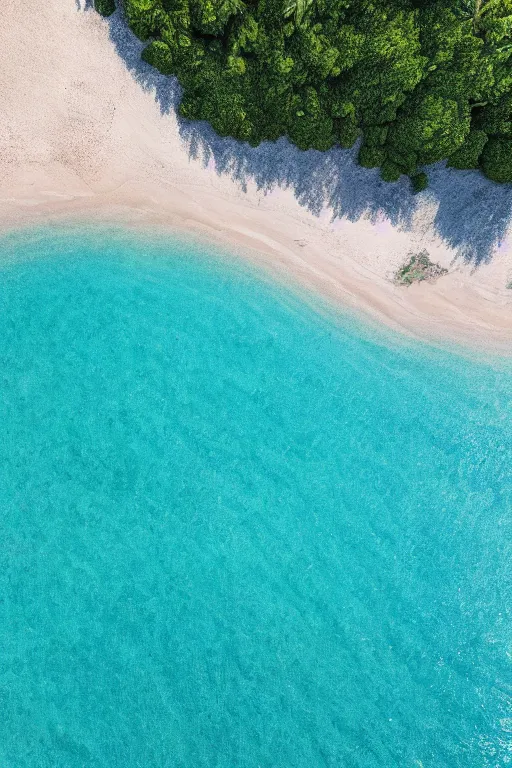 Image similar to Drone Photo of a Beach, turquoise water, calm, volumetric lighting, summer, Cinematic, award winning, highly detailed, photo print.