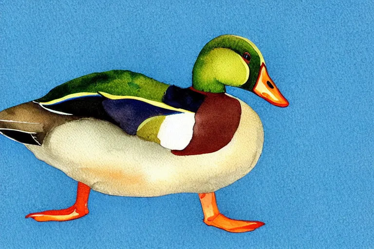 Image similar to a watercolor painting of mallard duck with blue screen background lowpoly art