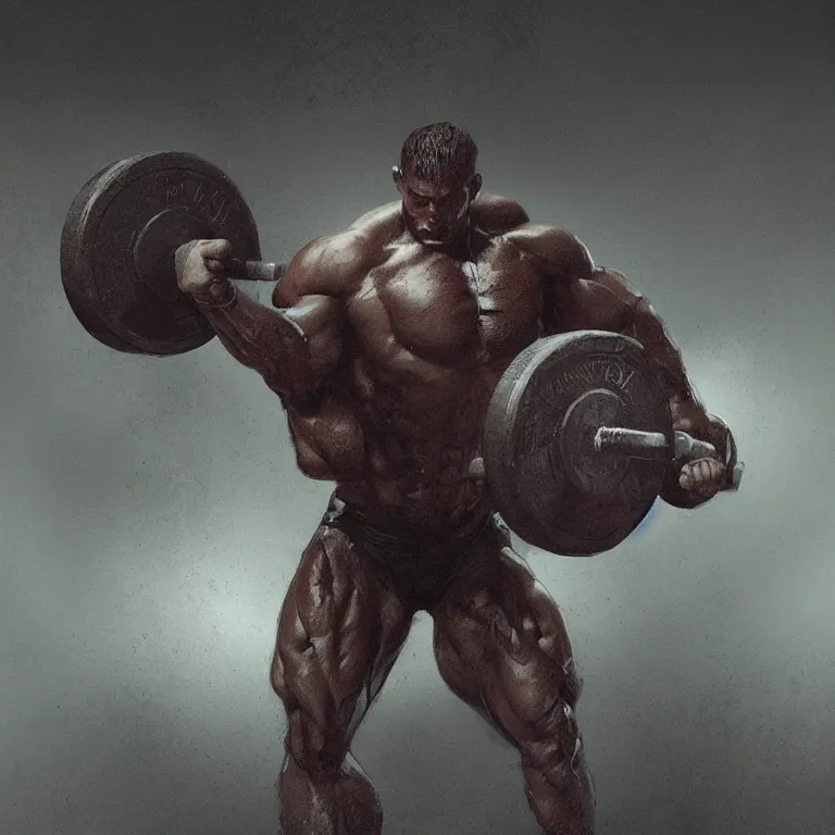 Image similar to weight lifter, 3 d render, dark art greg rutkowski