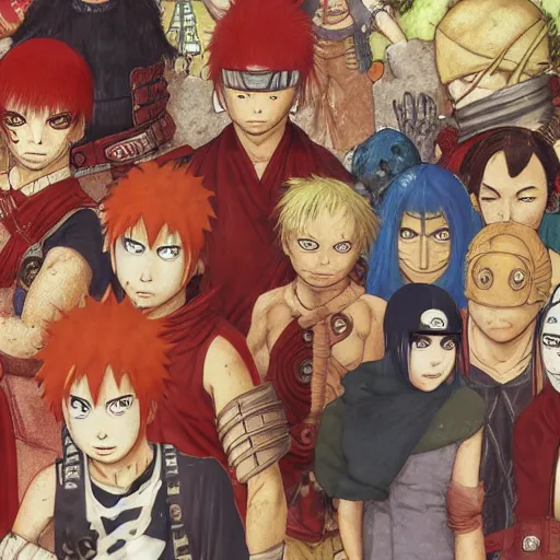 Image similar to Gaara Narutopunk Oni Shinobi at the gates of Tartarus Sand Crest Ninja Warrior Portrait Portrait Wearing Red Ninja-Yoroi norman rockwell uta natsume inio asano naoko takeuchi shotaro ishinomori katsuhiro otomo steve ellis tony szczudlo Ryan Gitter Ilya Repin Final Fantasy Cover Art