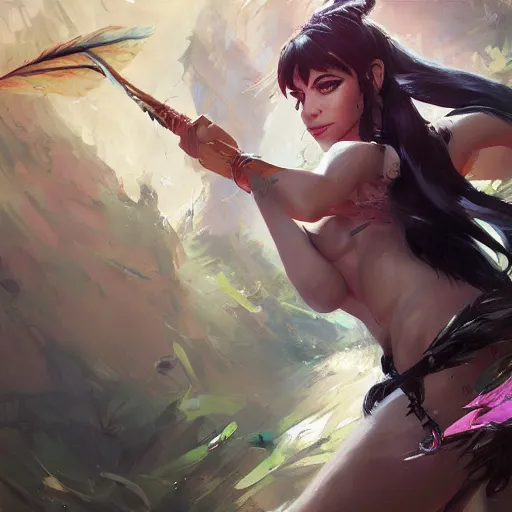 Image similar to nidalee from league of legends, paint by Wadim Kashin