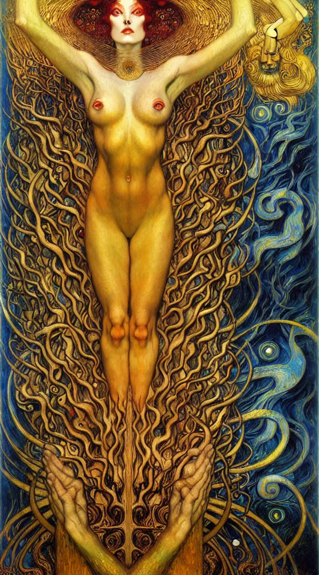 Image similar to Divine Chaos Engine by Karol Bak, Jean Delville, William Blake, Gustav Klimt, and Vincent Van Gogh, symbolist, visionary