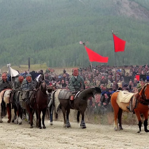 Image similar to a russian town getting pillaged by mongols on horses