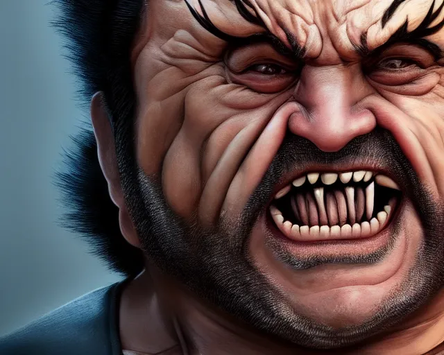 Image similar to danny devito as wolverine, claws up, oil on canvas portrait, octane render, trending on artstation