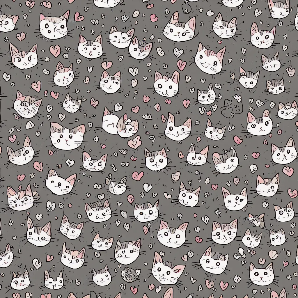 Prompt: seamless cute cat drawings texture art, 4k