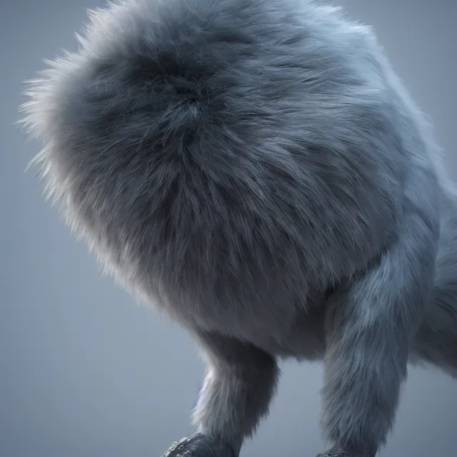 Image similar to ultra realistic fluffy monster designed by balenciaga, dark cinematic, volumetric, realistic, 3 d render, cinematic lighting, ray tracing, cinematic, unreal engine 5, unreal engine render, octane render, hd, photorealism, hyper realistic, photo, 8 k