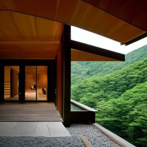 Prompt: “extravagant luxury mountain home, in Karuizawa, by Tadao Ando, modern rustic, at dusk, luxury lighting”