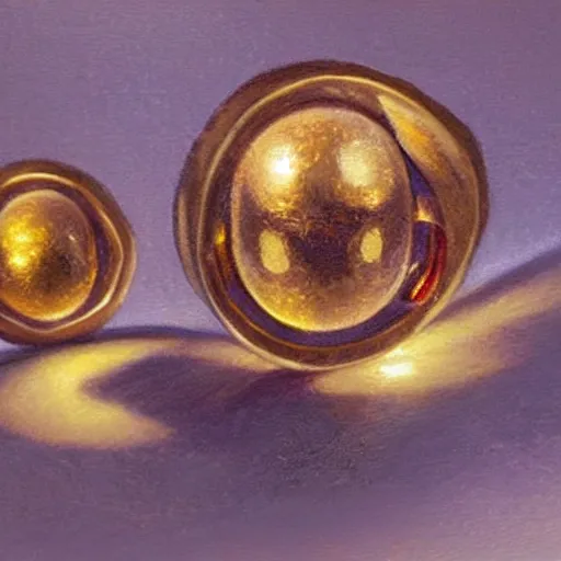 Image similar to a dnd golden wedding ring with three small glowing orbs in the center of its face, detailed oil painting, realistic, studio lighting