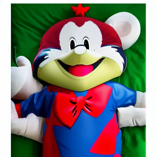 Prompt: Anime dakimakura body pillow depicting Chuck E. Cheese