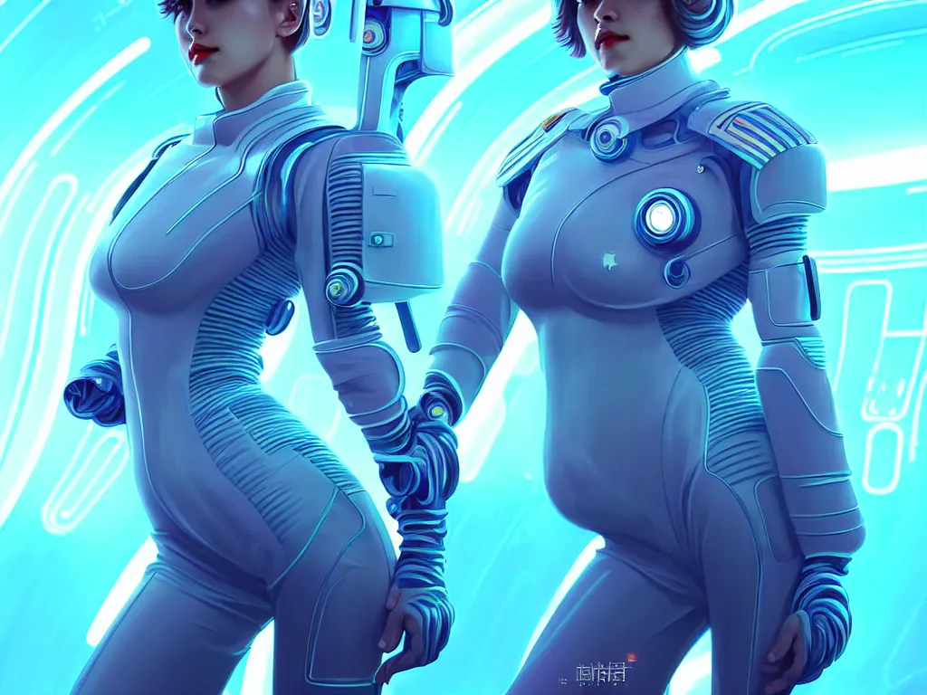 Prompt: portrait futuristic planet uranus police uniform female, in a future huge spaceship internal, neon light, ssci - fi and fantasy, intricate and very very beautiful and elegant, highly detailed, digital painting, artstation, concept art, smooth and sharp focus, illustration, art by tan zi and ayanamikodon and alphonse mucha and wlop