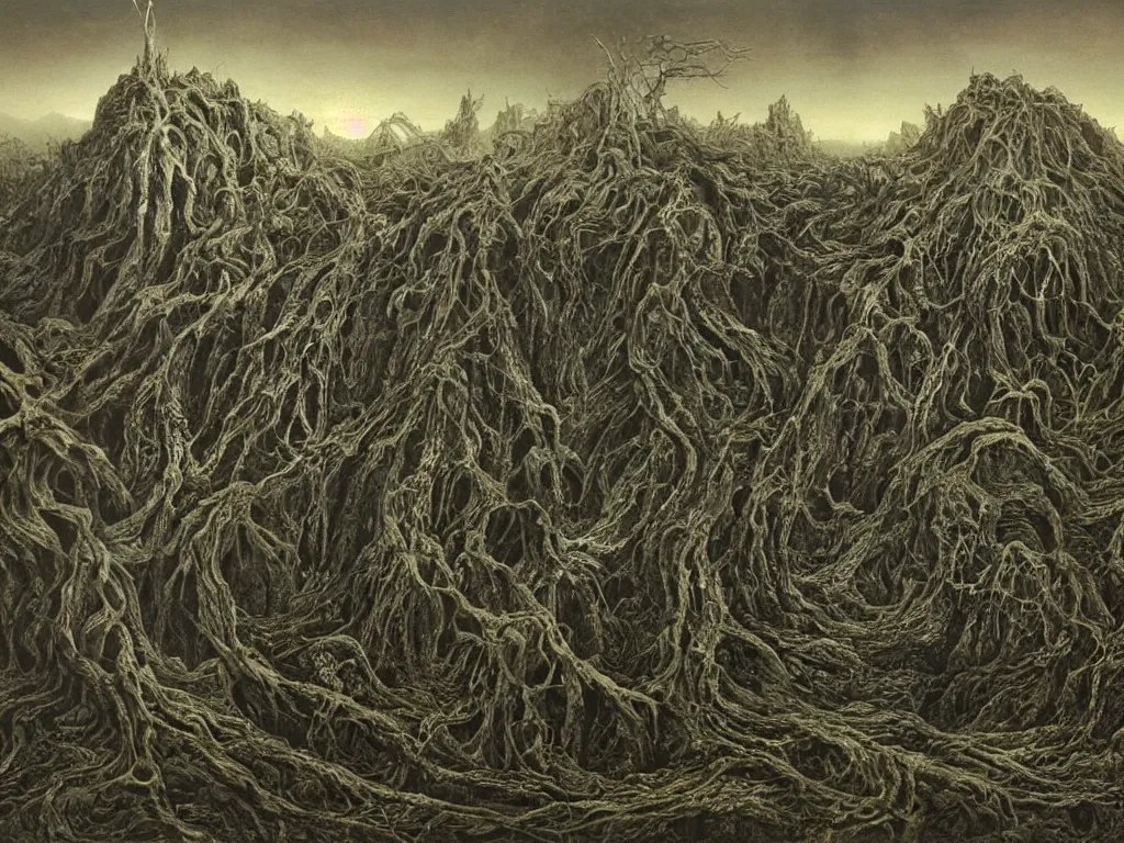 Image similar to landscape by H.R. Giger, Zdzislaw Beksinski, Todd McFarlane