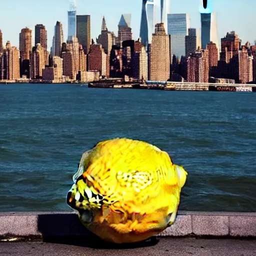 Image similar to a giant lemon overshadowing new york city skyline, photo