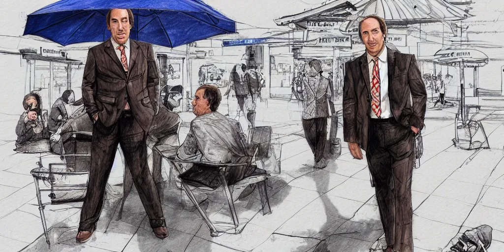 Prompt: a detailed sketch of saul goodman on holiday in korea