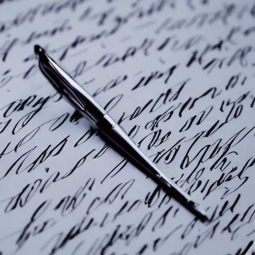 Image similar to cursive letters on a white piece of paper, close - up, penmanship, ink on paper, fountain pen