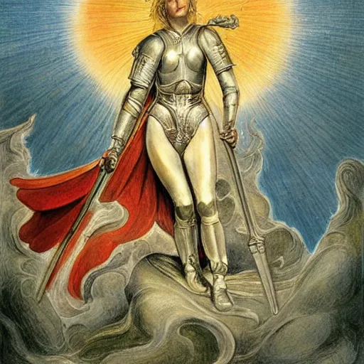 Image similar to beautiful virtuous jeanne d'arc in the style of william blake, terese nielsen,