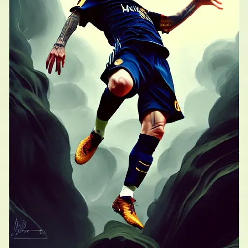 Image similar to Messi dunking on Ronaldo, D&D, fantasy, intricate, elegant, highly detailed, digital painting, artstation, concept art, matte, sharp focus, illustration, art by Artgerm and Greg Rutkowski and Alphonse Mucha