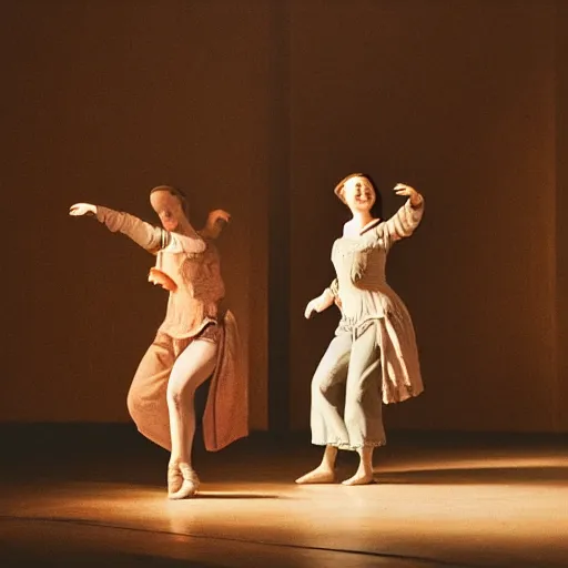 Image similar to lonely women preforming dance, 17th century, 4k, highly detailed, spot light, soft light