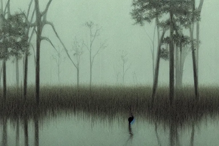 Image similar to scene from louisiana swamps, farm, big oak, pentagram, voodoo, artwork by tim eitel