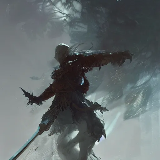 Image similar to a man tripping over a sword and falling, fantasy, digital painting, volumetric light, intricate, sharp, focus, bloom, illustration, highly detailed, concept art, matte, ruan jia, randy vargas, greg rutkowski