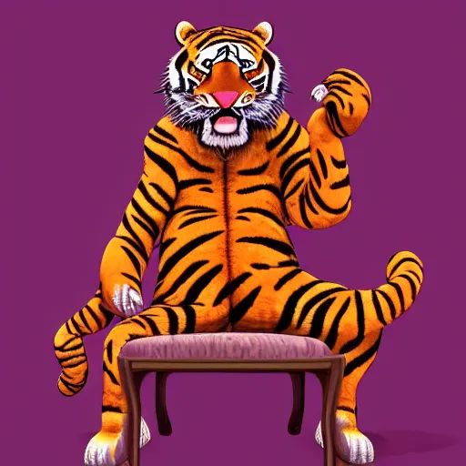 Prompt: a wizard is sitting on a chair as a tiger , dynamic pose, chromatic aberration , medium level shot, fantasy, illustration, concept art,