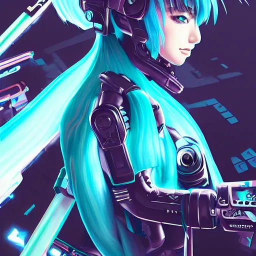 Prompt: a painting of cyberpunk road warrior Hatsune Miku by Ross Tran, highly detailed 4k digital art