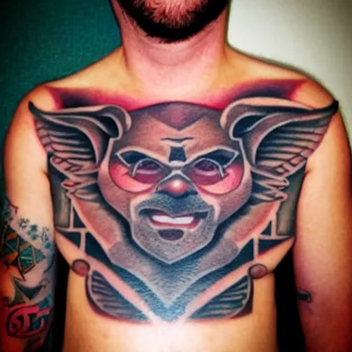 Prompt: Chest tattoo of a cheeky gnome