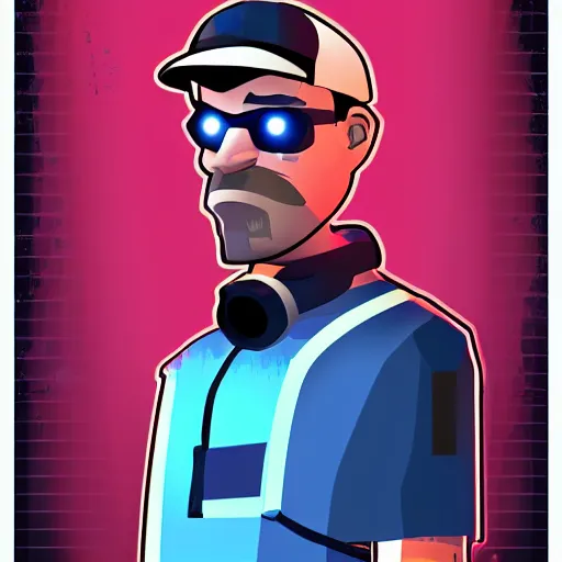 Image similar to a portrait of a half - life 2 team fortress 2 scout video game character art, in retro colors, synthwave style, 2 d digital vector art