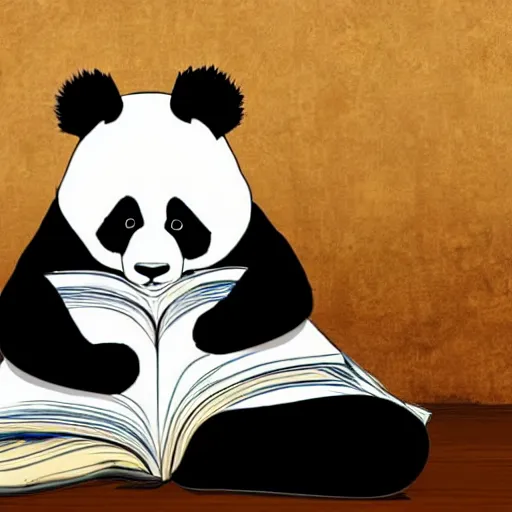 Image similar to panda studying with books