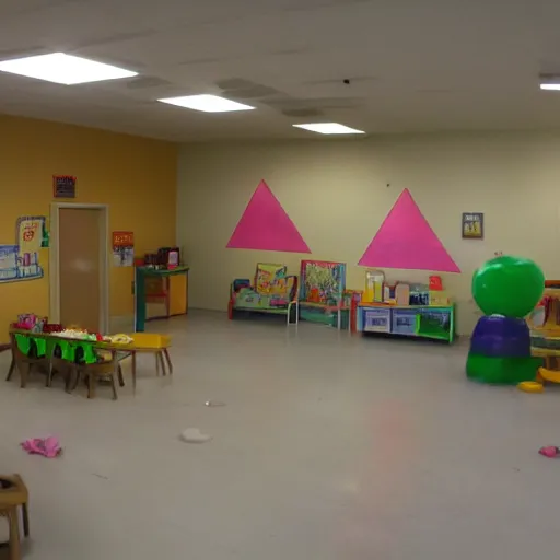 Image similar to childrens daycare indoors no windows limital space, not well lit, creepy photo