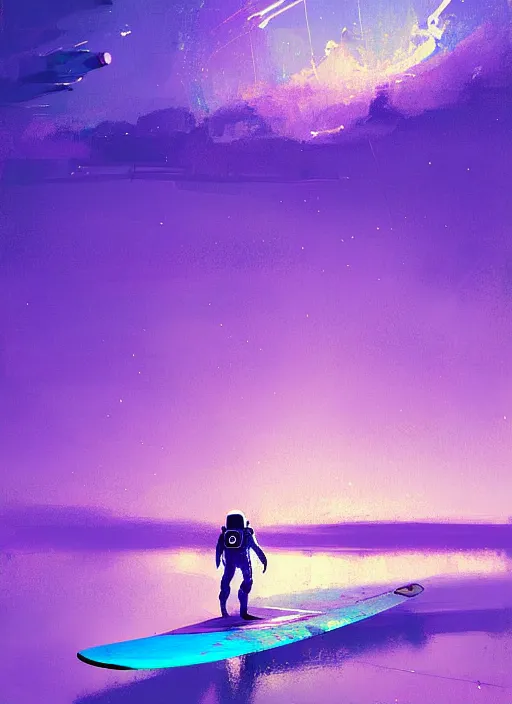 Image similar to astronaut surfer, purple and blue hour, by ismail inceoglu